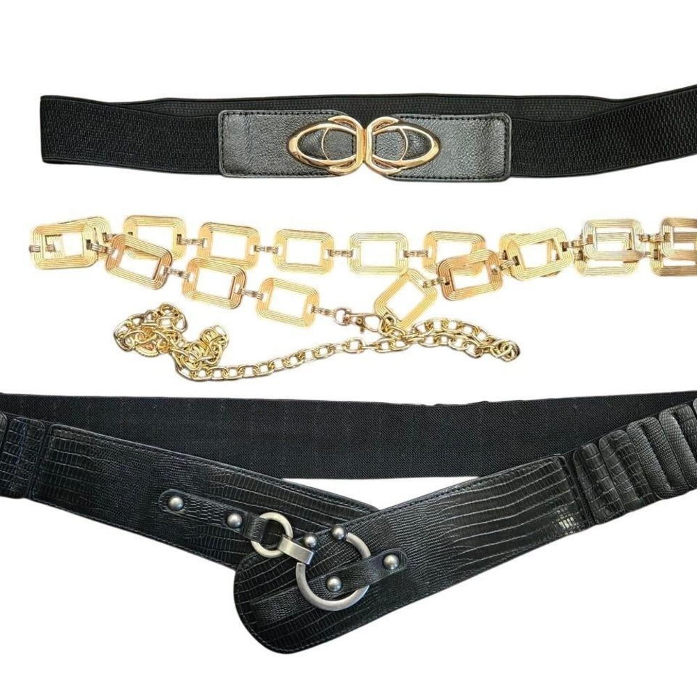 Black and gold chain belt set, three belts all size 1X, all NEW